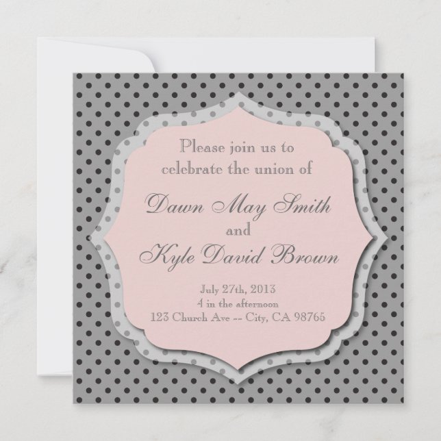 Gris y melocotón punteados casando la invitación (Anverso)