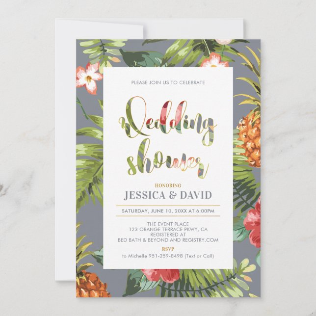Gris y oro | Invitación a la ducha de bodas de ver (Anverso)