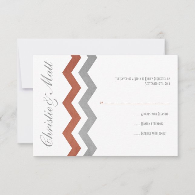 Gris y Rojo Zig Zag Wedding RSVP (Anverso)