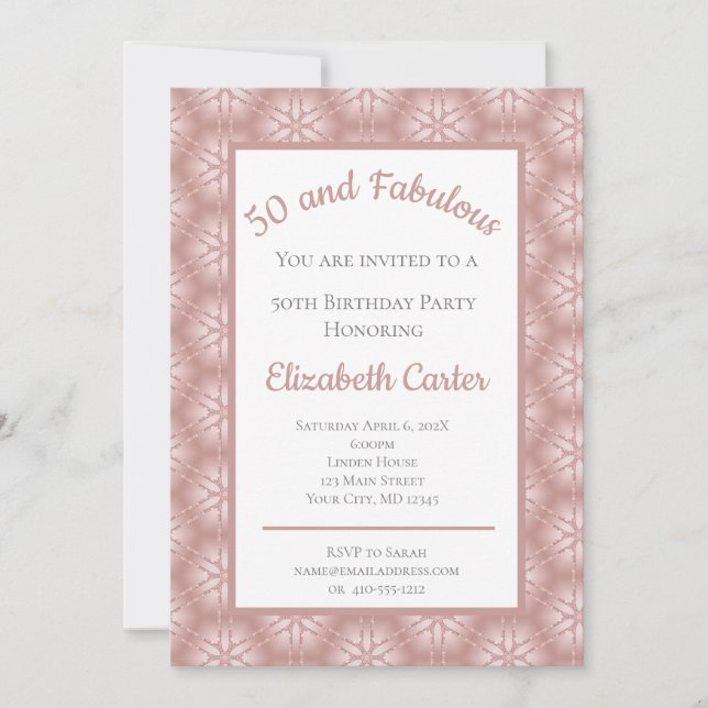 Gris y rosa dorados Rosa 50 y fabuloso cumpleaños (Anverso)