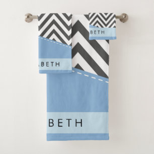 Gris Zigzag, Gris Chevron, Azul, Tu Nombre