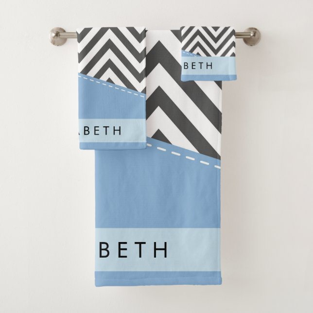 Gris Zigzag, Gris Chevron, Azul, Tu Nombre (In situ)