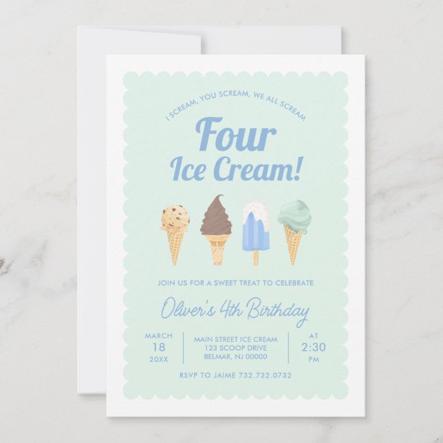 Grito CUATRO Invitación de cumpleaños de helado (Anverso)