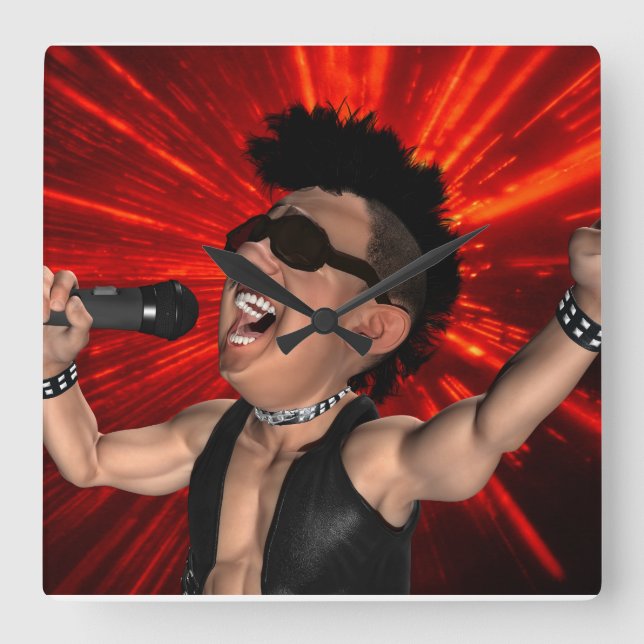 Gritos locos y vigas láser reloj de pared cuadrado (Anverso)