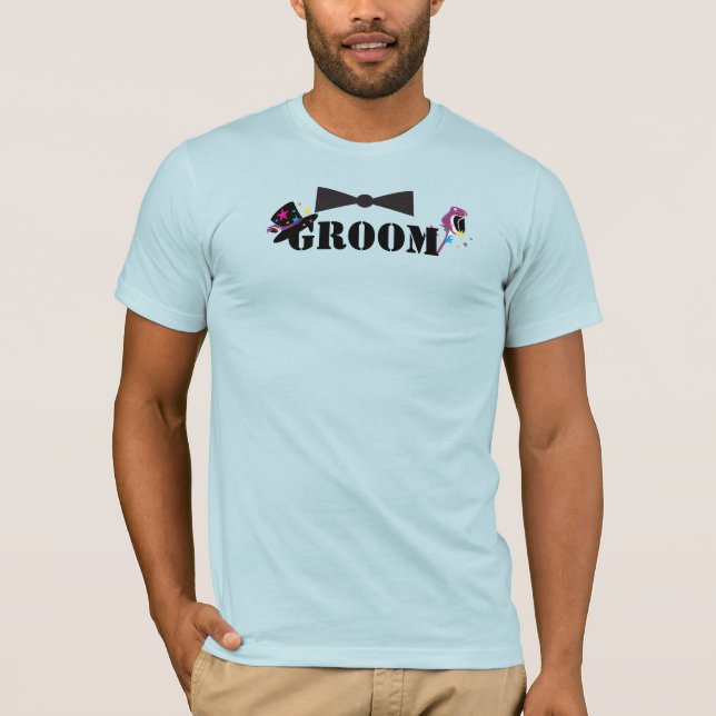 Groom Bowtie Plum Rosa Estrellas camisetas de somb (Anverso)