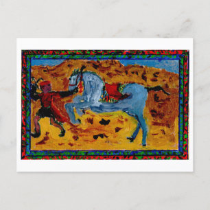 Groom con una postal de caballo emocionada