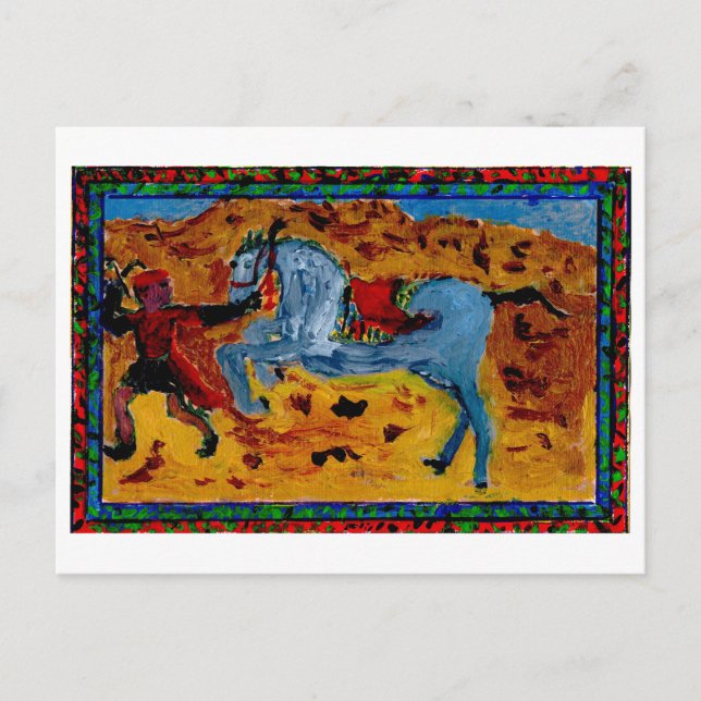 Groom con una postal de caballo emocionada (Anverso)