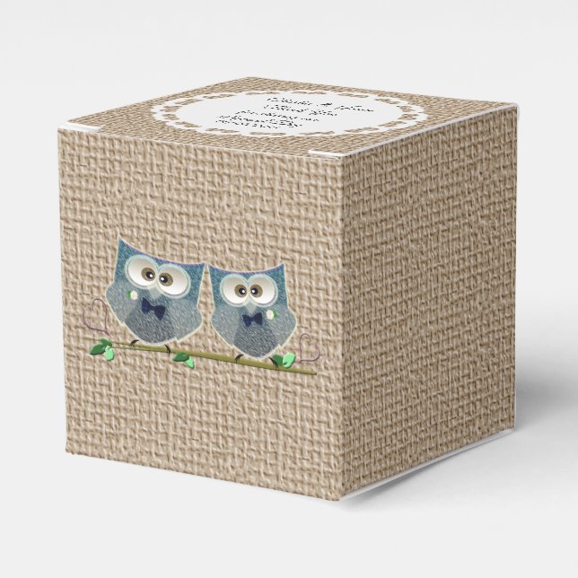 Groom Owls Art Boda Caja de Favor de Tiendas (Costado Anverso)