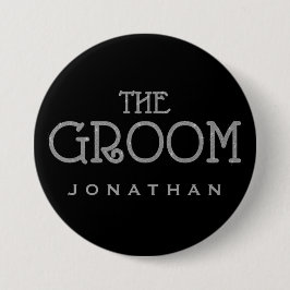 Groom Silver Faux Purpurina Etiqueta Botón