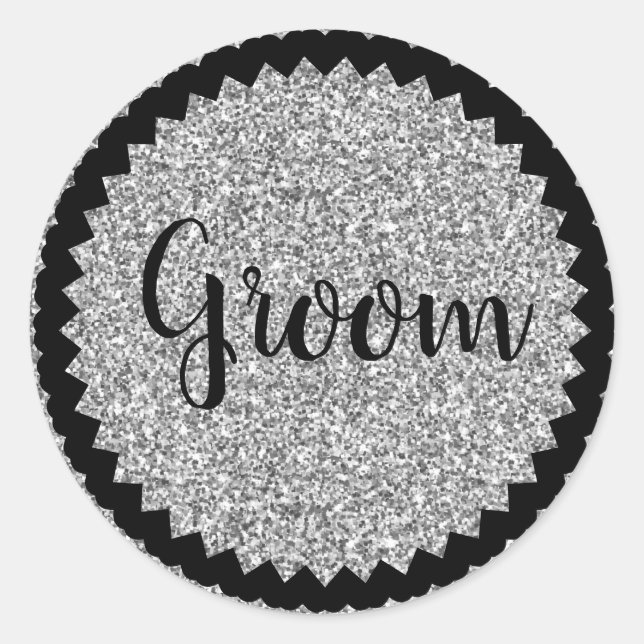 Groom Silver Purpurina Personalizado Pegatina redo (Anverso)