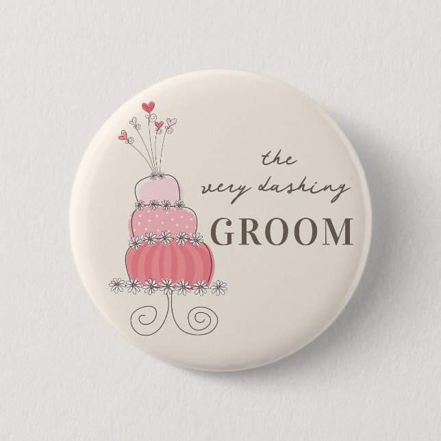 GROOM Sweet Pink Boda Pastel de Moda Botón Etiquet (Anverso)
