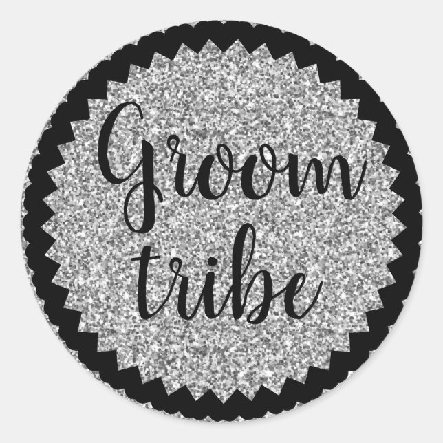 Groom Tribe Silver Purpurina Pegatina redondo clás (Anverso)