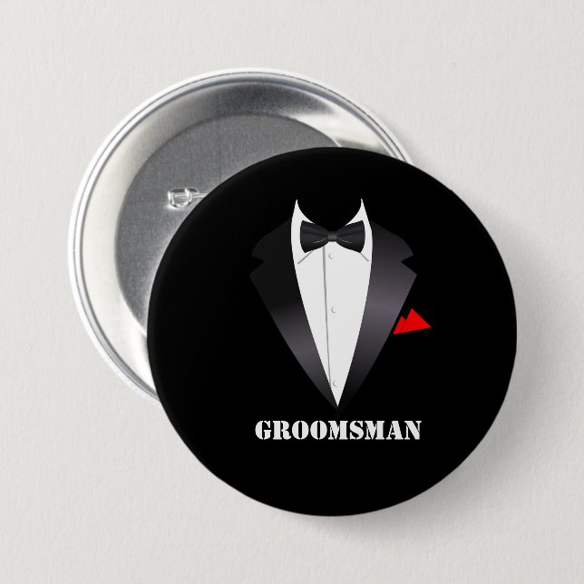 Groomsman con camiseta de Tuxedo - botón (Anverso y reverso)
