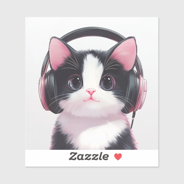 Groovin’ Kitty - Pegatina gatito blanco y negro (Hoja)