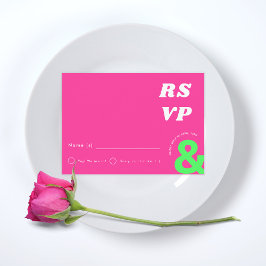 Groovy Ampersand Retro Tarjeta RSVP de boda rosada