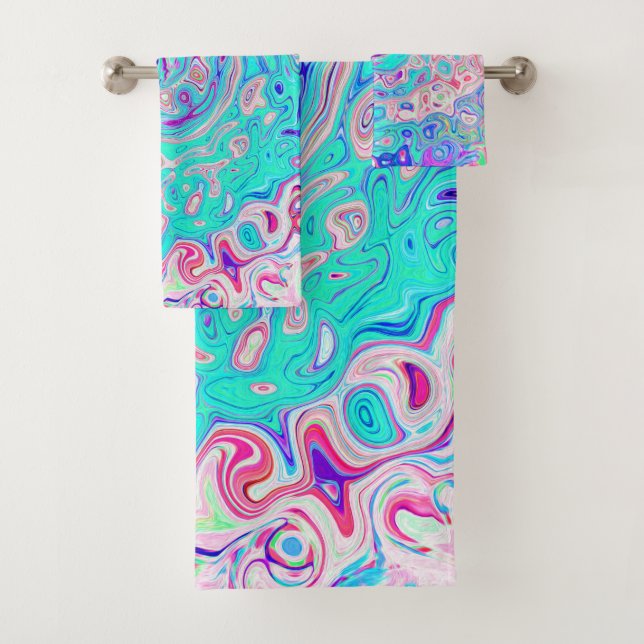 Groovy Aqua Blue and Pink Resumen Swirte Retro (In situ)