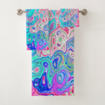 Groovy Aqua Blue and Pink Resumen Swirte Retro