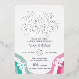 Groovy Baby Gender Reveal Invitación al Relieve me