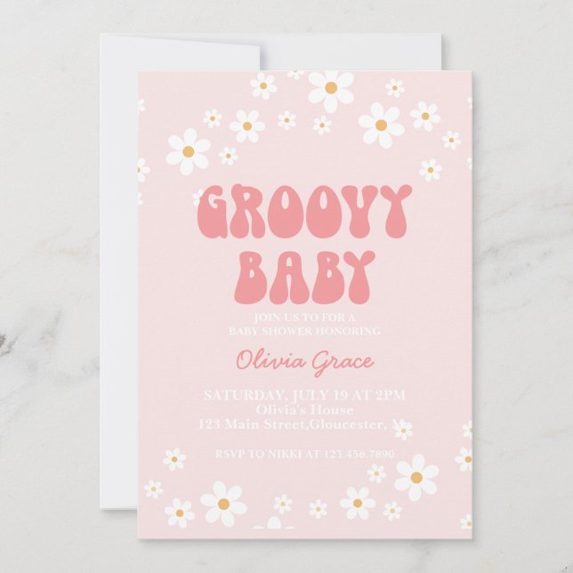 Groovy Baby Retro daisy boho floral Invitación (Anverso)