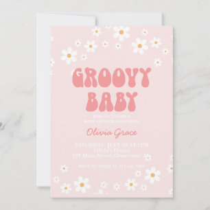 Groovy Baby Retro daisy boho floral Invitación