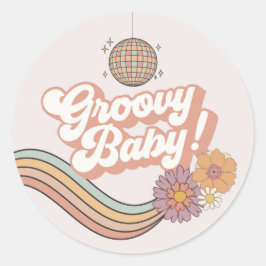 Groovy Baby Shower Retro Favor Pegatina