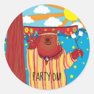 Groovy Bear Round Pegatina