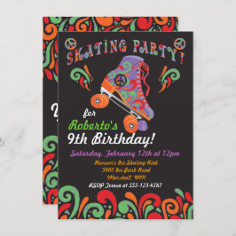 Groovy Black Roller Skler Party Invitaciones