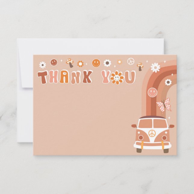Groovy Boho Retro Hippie Gracias Cartas De Notas (Anverso)