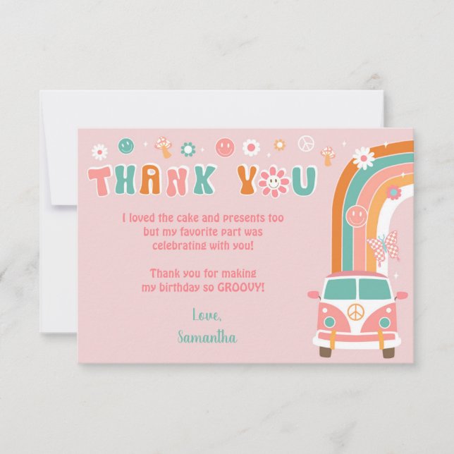 Groovy Boho Retro Hippie Gracias Cartas De Notas (Anverso)