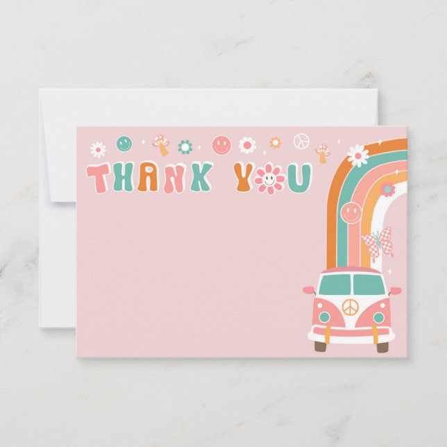 Groovy Boho Retro Hippie Gracias Cartas De Notas (Anverso)