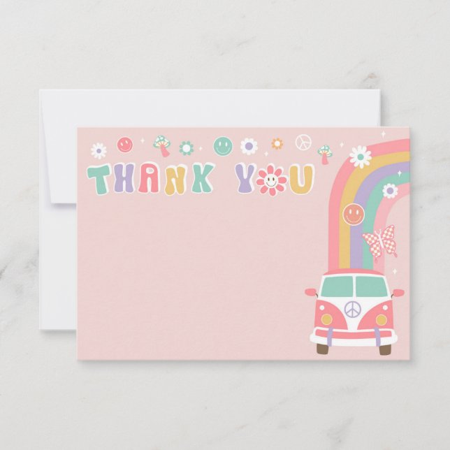 Groovy Boho Retro Hippie Gracias Cartas De Notas (Anverso)
