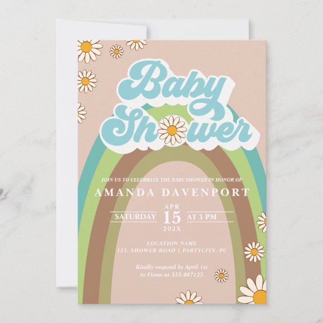 Groovy Boy Baby Ducha Invitación (Anverso)