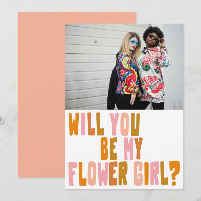 Groovy Colorful Flower Girl - Tarjeta de propuesta (Anverso / Reverso)