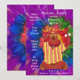 Groovy Colorful Peace Bear Invitación estilo de lo