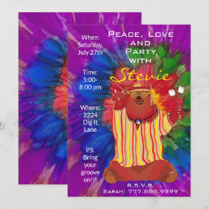 Groovy Colorful Peace Bear Invitación estilo de lo