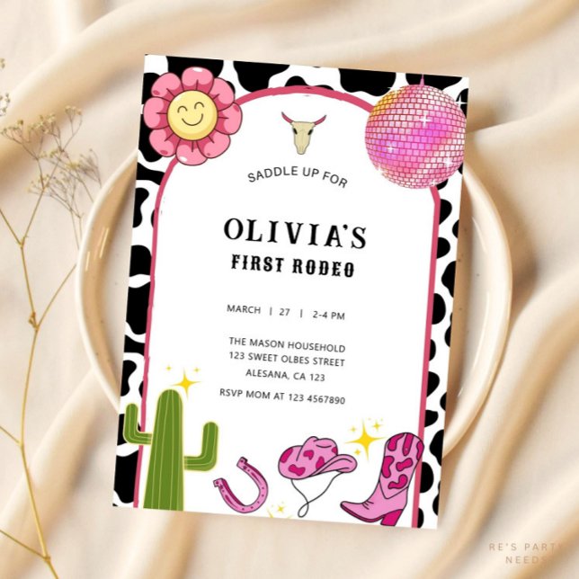 Groovy Cowgirl Disco Rodeo Invitación Hippie Rosa (Subido por el creador)