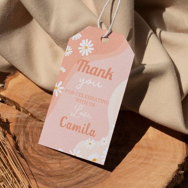 Groovy Daisy Birthday Gracias Etiqueta (Subido por el creador)