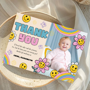 Groovy Daisy Birthday Photo Retro Tarjeta de agrad