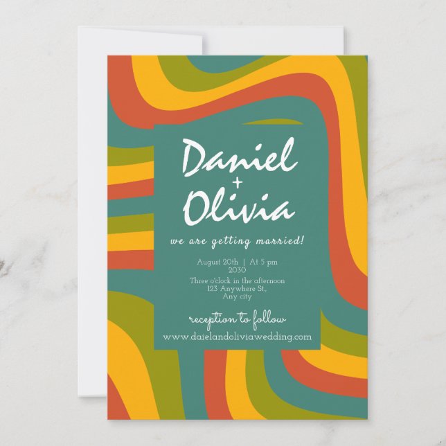 Groovy de los 70 con invitación a matrimonio Photo (Anverso)