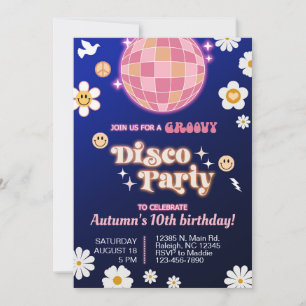 Groovy disco fiesta chica cumpleaños invitación re