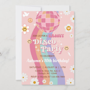Groovy disco fiesta chica cumpleaños invitación re