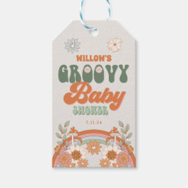 Groovy etiquetas de regalo de Baby Shower con hipp