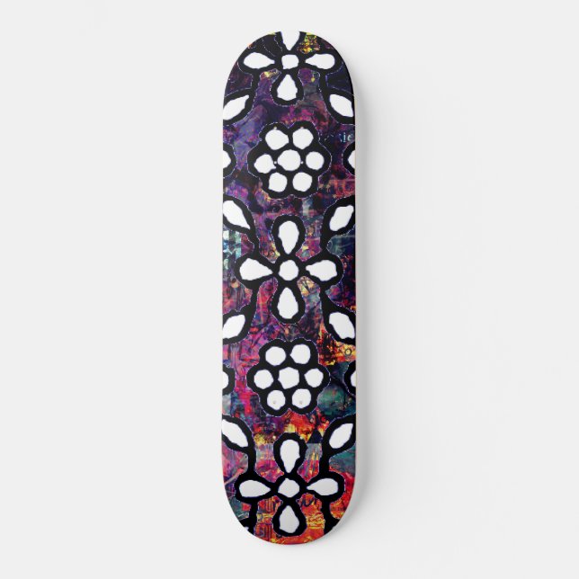Groovy Floral Grunge Art Skateboard (Anverso)