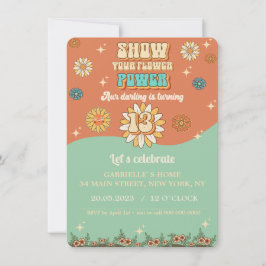 Groovy floral invitación retro para 13 años