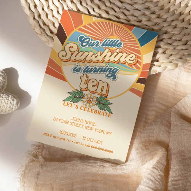 Groovy hippie invitación 10 cumpleaños bohemio (Subido por el creador)