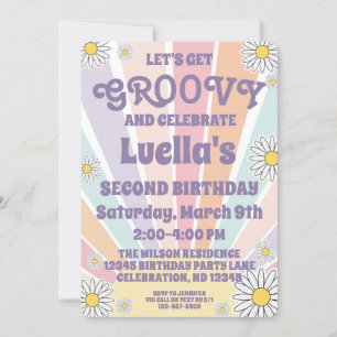 Groovy Hippy Sun & Daisy Chicas Invitación al cump