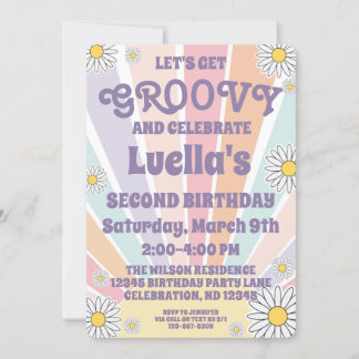 Groovy Hippy Sun & Daisy Chicas Invitación al cump