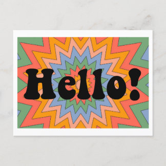 Groovy "Hola" Diseño original retro de postales