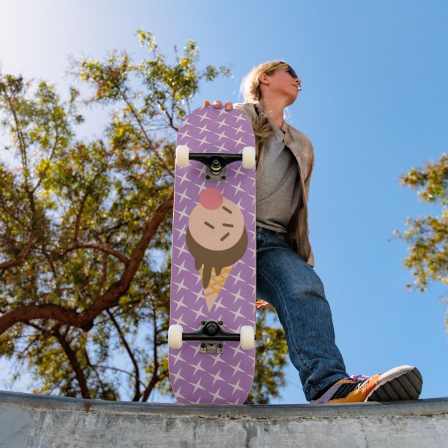 Groovy Ice Cream Pattern Purple Skateboard (Exterior 1)