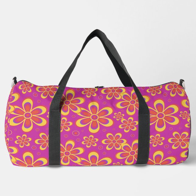 Groovy Magenta Modelo floral Gran Bolsa de Duffel (Anverso)